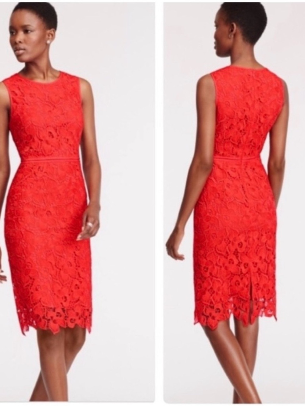 Ann Taylor Orange Sleeveless Lace Midi Dress